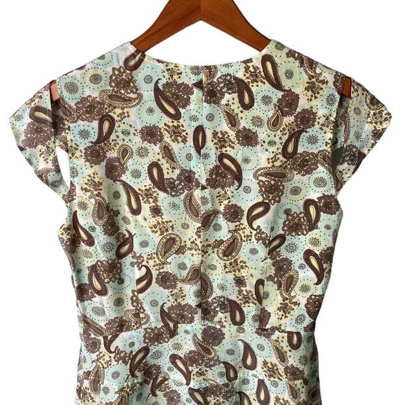 Anthropologie Isabella Bird 100% Silk Paisley Print Short Cutout Sleeve Dress - Picture 7 of 16